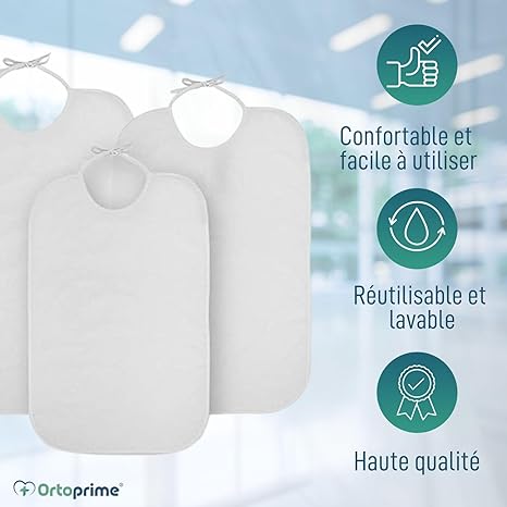 Pack 3 Bavoir Imperméable - Réutilisable pour les Personnes Âgées