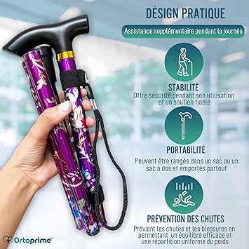 Canne de Marche Extensible 5 Positions | Motif floral