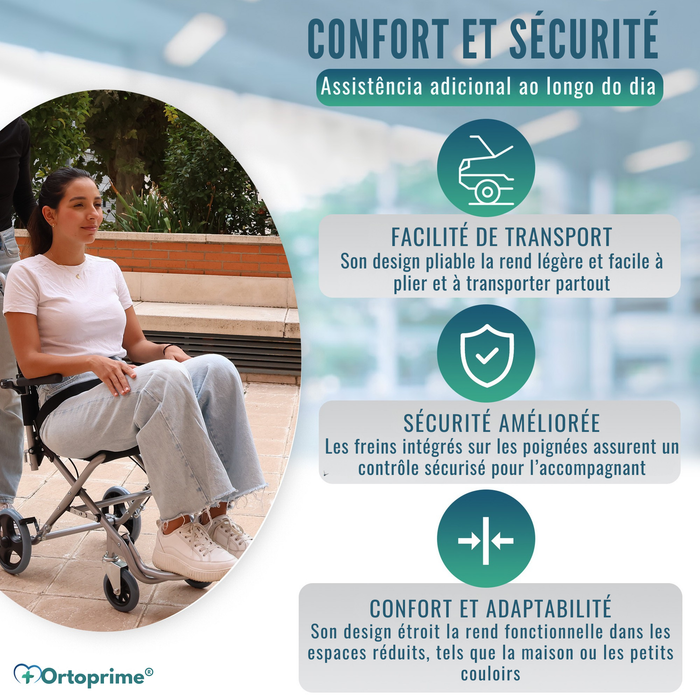 Fauteuil Roulant Étroit de Transit Pliable en Aluminium | Frein à Poignée