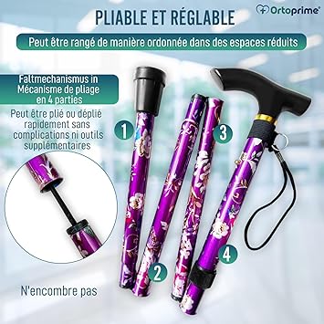 Canne de Marche Extensible 5 Positions | Motif floral