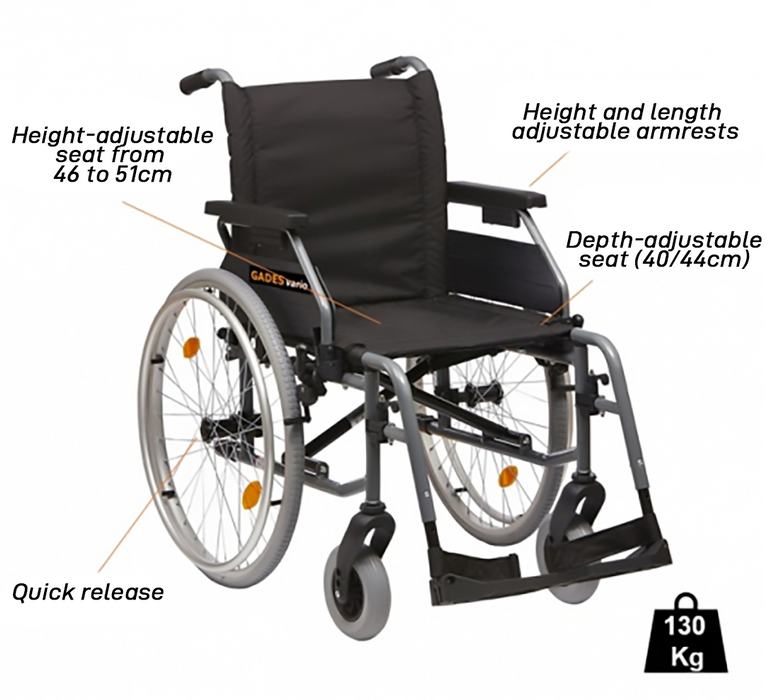 Fauteuil Roulant en Acier | Accoudoirs Réglables