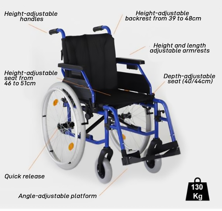 Fauteuil roulant en aluminium | Roues de 300 à 600 mm