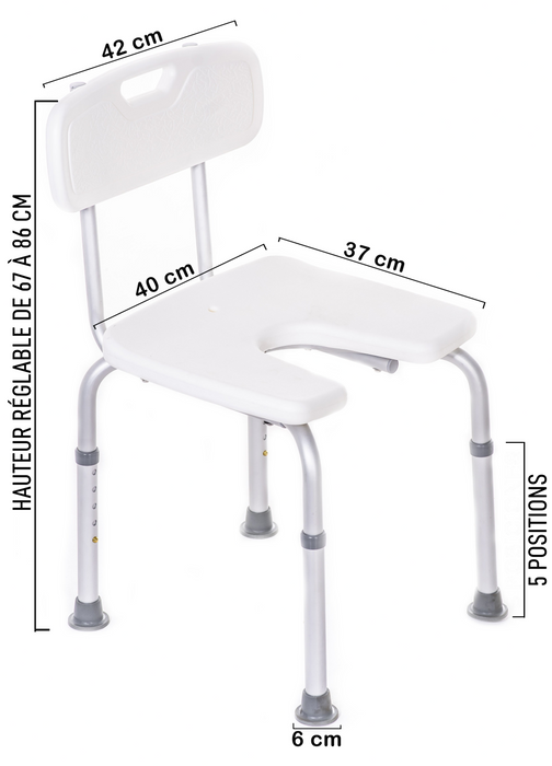 Chaise de Douche en Forme de U avec Accès Hygiénique