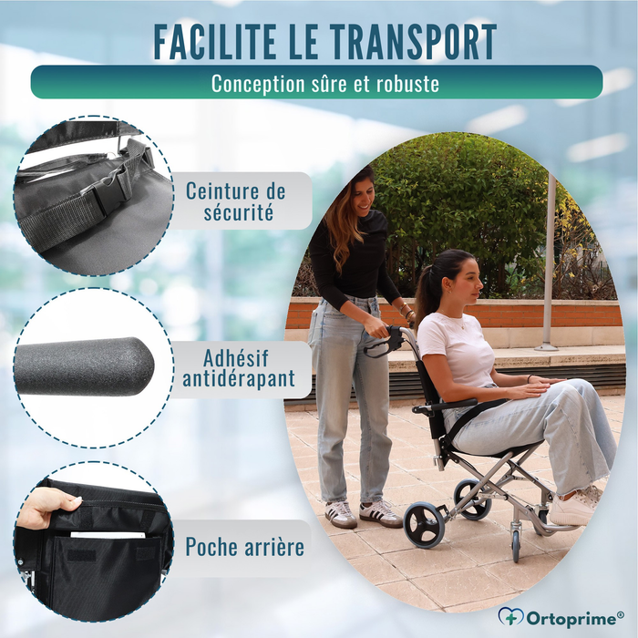 Fauteuil Roulant Étroit de Transit Pliable en Aluminium | Frein à Poignée