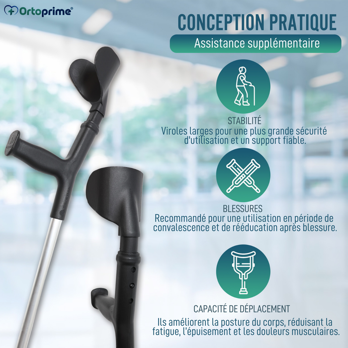 Pack Complet de Béquilles Orthopédiques + Coussinets + Embouts Larges