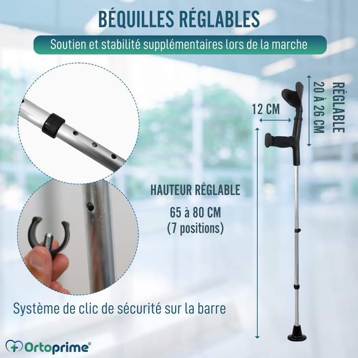 Pack Complet de Béquilles Orthopédiques + Coussinets + Embouts Larges