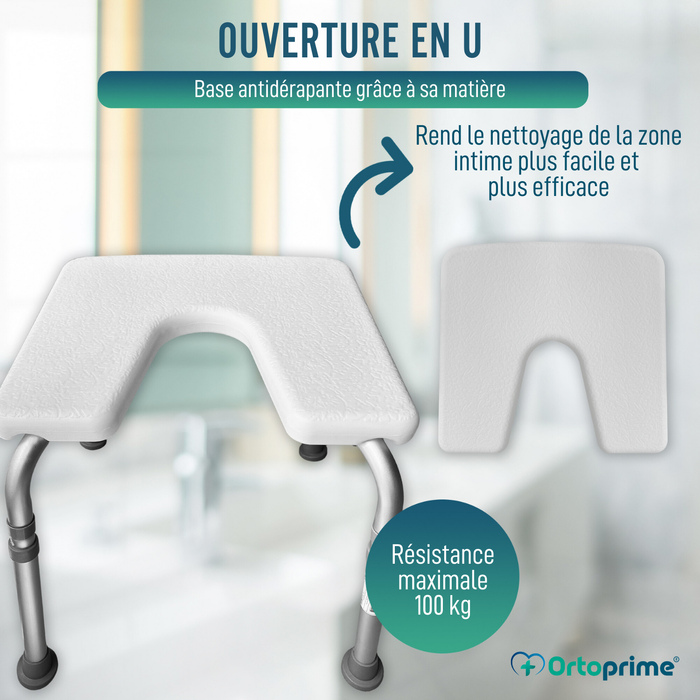 Tabouret de Bain Orthopédique en Forme de U | Réglable