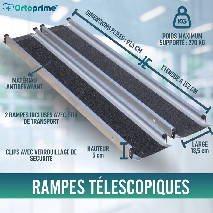 Rampes Télescopiques pour Fauteuil Roulant 270kg | Résistantes