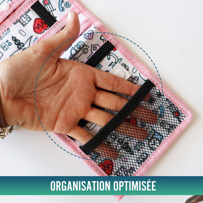 Pochette d'infirmière avec Compartiments Divers | Rose