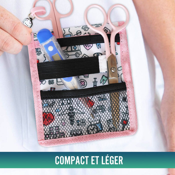 Pochette d'infirmière avec Compartiments Divers | Rose