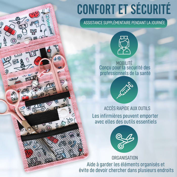 Pochette d'infirmière avec Compartiments Divers | Rose