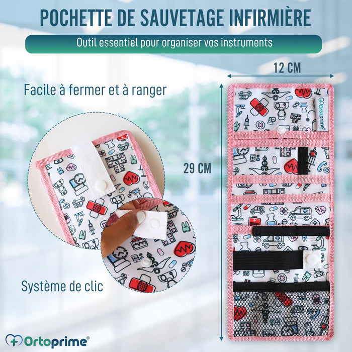 Pochette d'infirmière avec Compartiments Divers | Rose