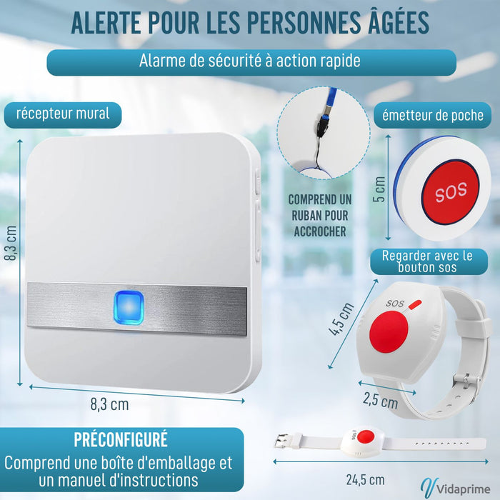 Alarme Avertisseur pour Personnes Âgées | Bouton d'Urgence SOS