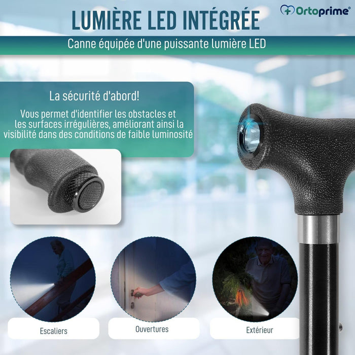Canne Pliante Extensible pour Seniors avec Lumière