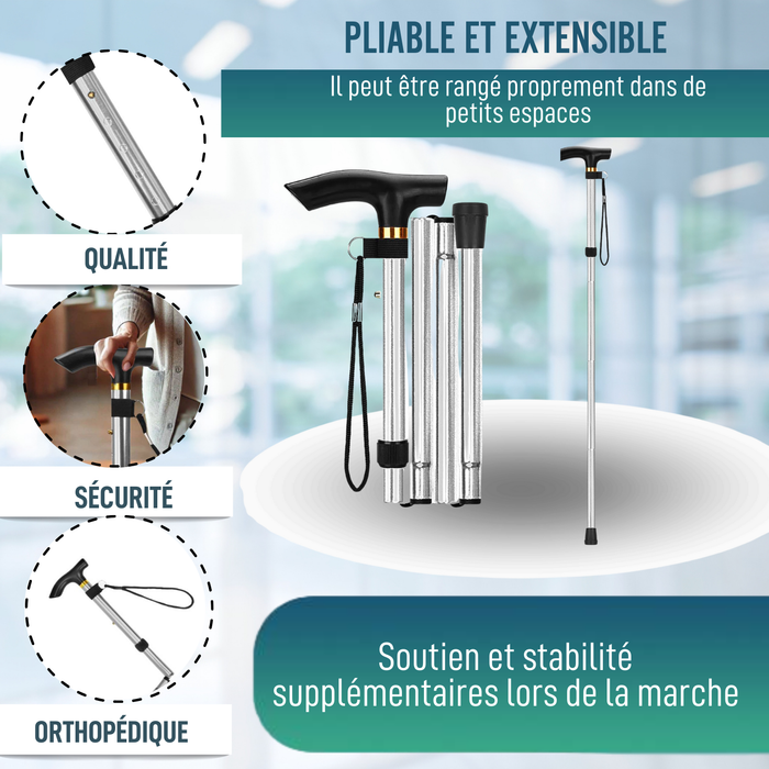Bâton Orthopédique pour Marcher Extensible | Argenté