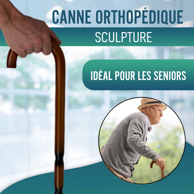 Bâton Ortopédique en Bois Sculpté pour Seniors | Poignée Courbe