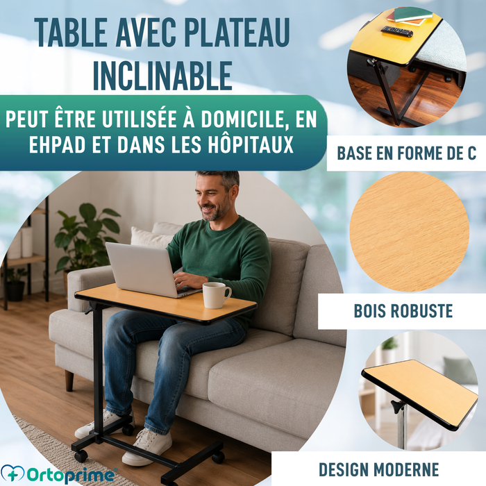 Table d'appoint pliante avec hauteur réglable et plateau inclinable à 90°