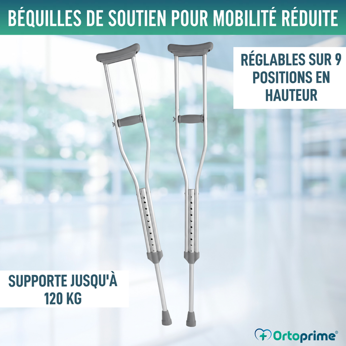 Bequilles Adultes Axillaires | Réglables en Aluminium Pack x2