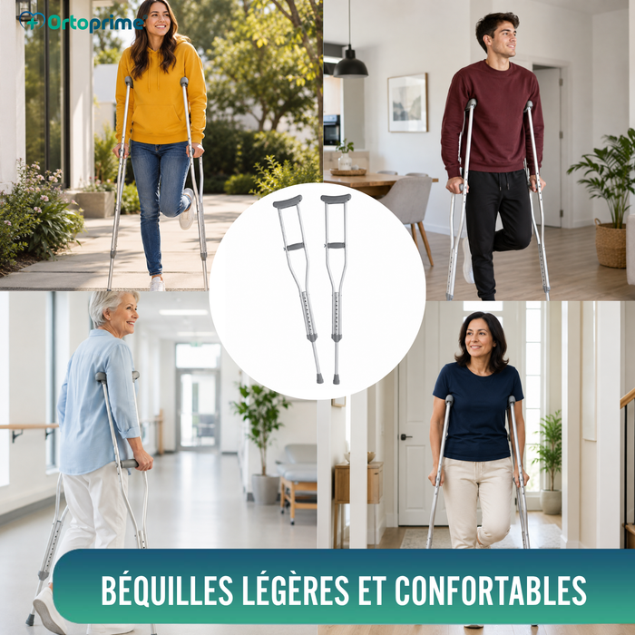 Bequilles Adultes Axillaires | Réglables en Aluminium Pack x2