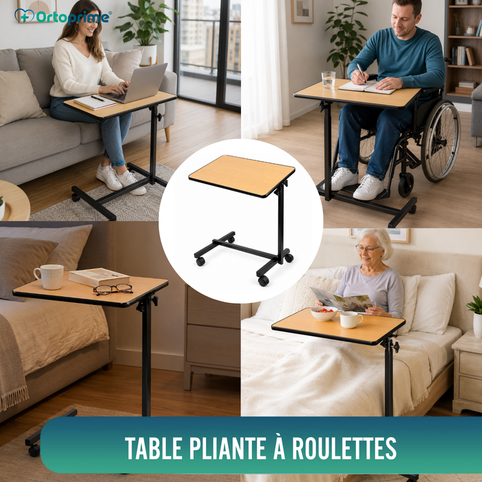 Table d'appoint pliante avec hauteur réglable et plateau inclinable à 90°
