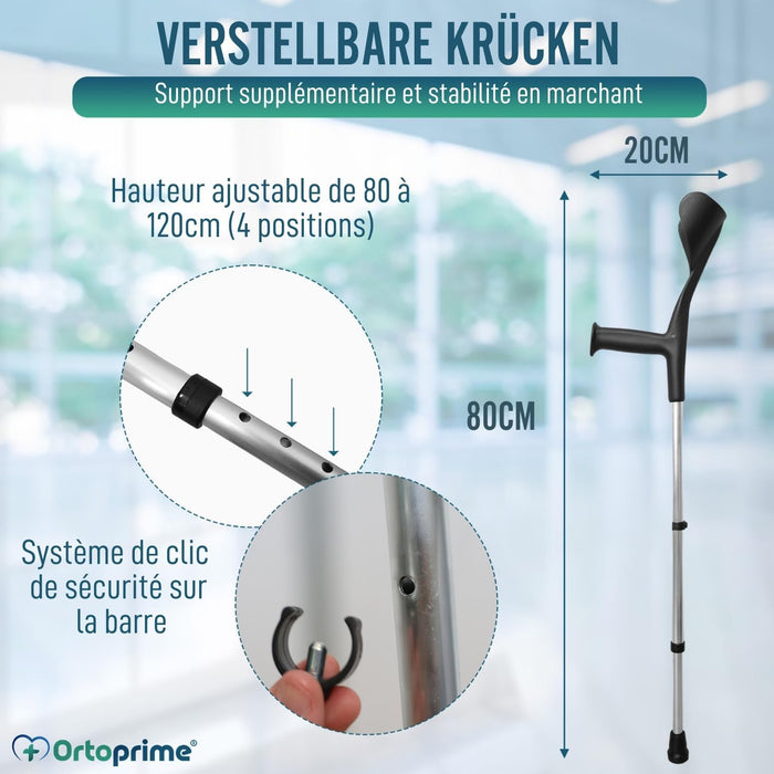 Béquilles en aluminium réglables pour adultes | Pack de 2 unités