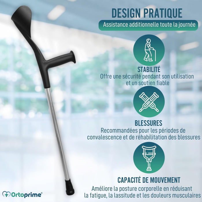 Béquilles en aluminium réglables pour adultes | Pack de 2 unités