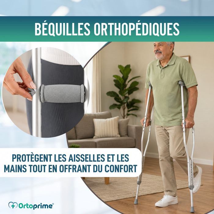 Bequilles Adultes Axillaires | Réglables en Aluminium Pack x2
