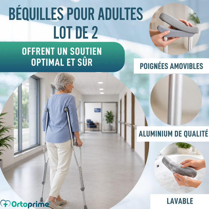 Bequilles Adultes Axillaires | Réglables en Aluminium Pack x2