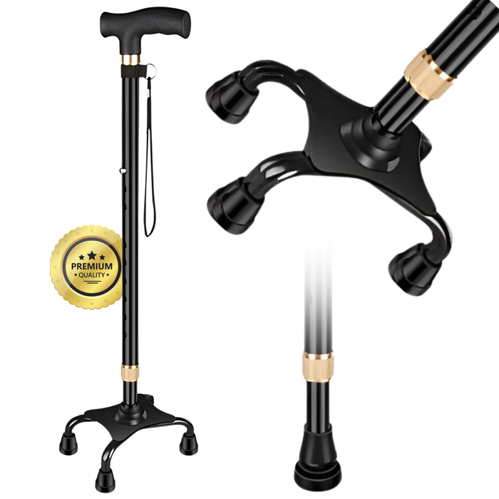Canne Quadripode 4 Pieds Réglable | Avec Embout Convertible
