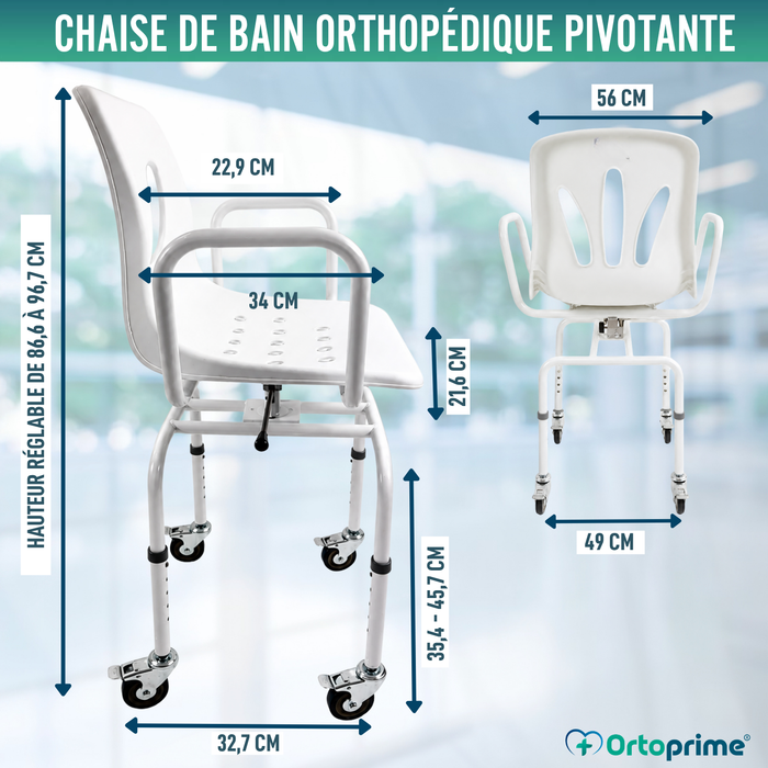 Chaise de Douche Pivotante 360º Avec Roues | Chaise Bain Adultes