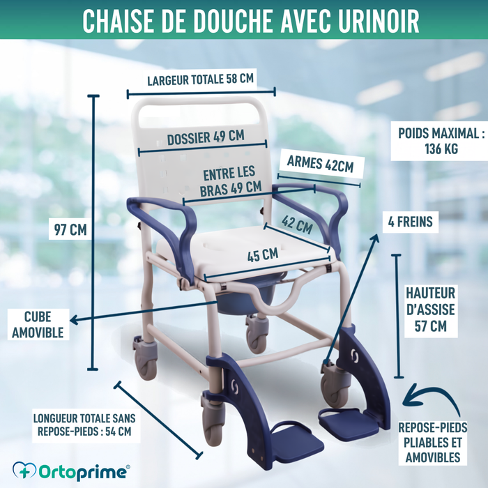 Chaise Douche WC Adultes Bras et Pieds Pliants | WC Portable