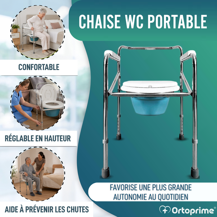 Chaise WC Portable avec Urinoir Intégré et Réglable en Hauteur