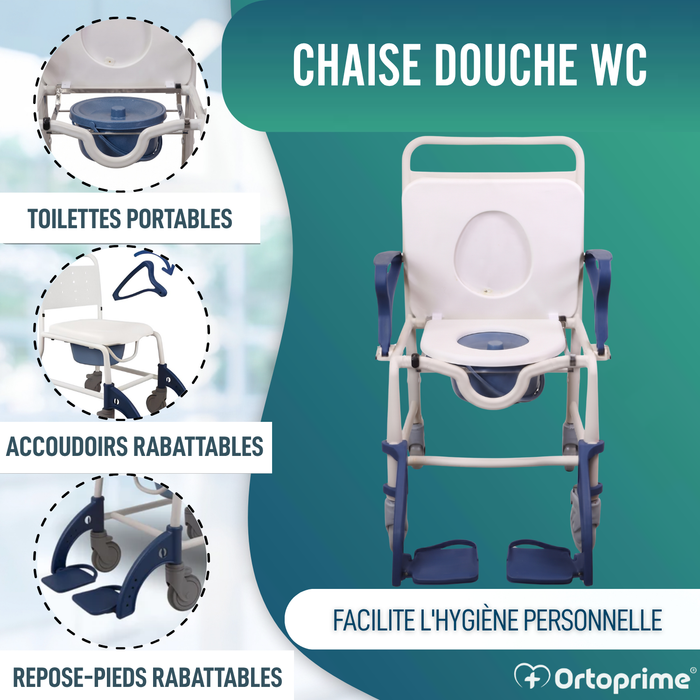 Chaise Douche WC Adultes Bras et Pieds Pliants | WC Portable
