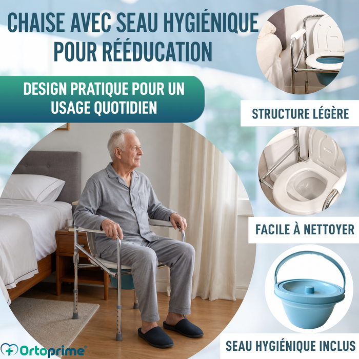 Chaise WC Portable avec Urinoir Intégré et Réglable en Hauteur