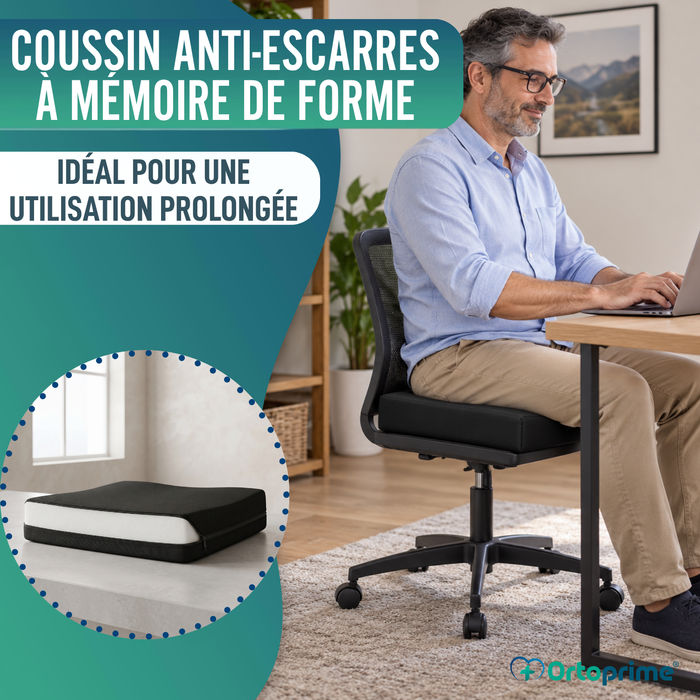 Coussin anti-escarres en Mousse Viscoélastique + Mousse HR Confort