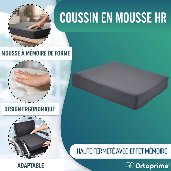 Coussin anti-escarres en Mousse Viscoélastique + Mousse HR Confort