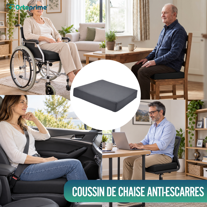 Coussin anti-escarres en Mousse Viscoélastique + Mousse HR Confort