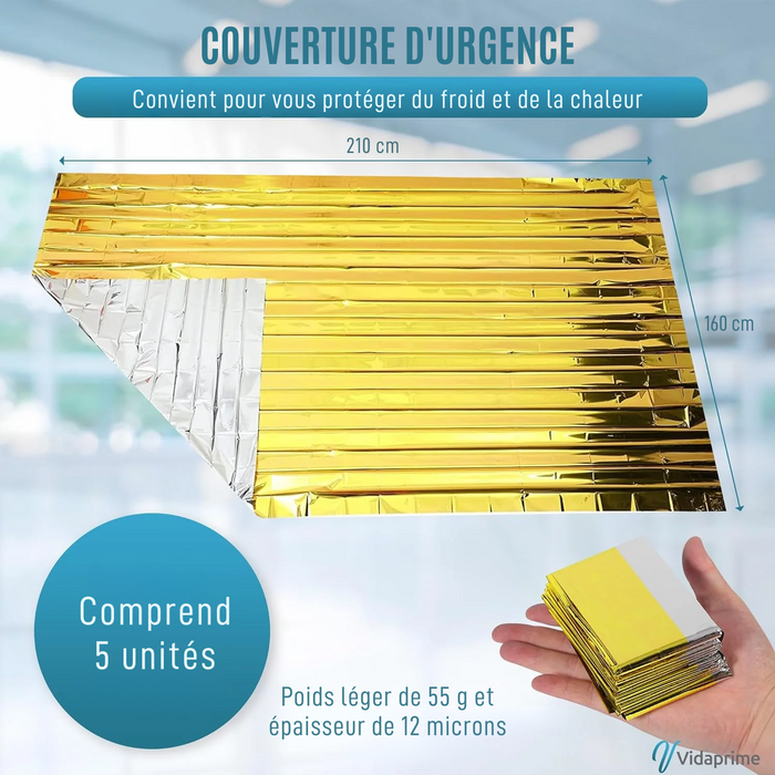 Couverture Thermique d'Urgence et de Survie | Pack x5 Uds