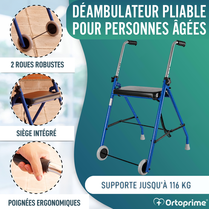 Rollator pour Personnes Âgées 2 Roues | Rollators Pliables pour Adultes