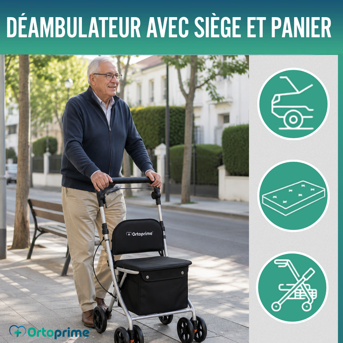 Déambulateur Rollator Pliant Adulte avec Chariot
