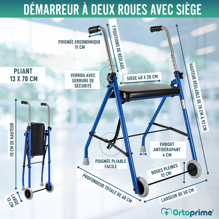 Rollator pour Personnes Âgées 2 Roues | Rollators Pliables pour Adultes