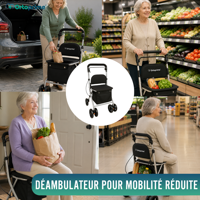 Déambulateur Rollator Pliant Adulte avec Chariot