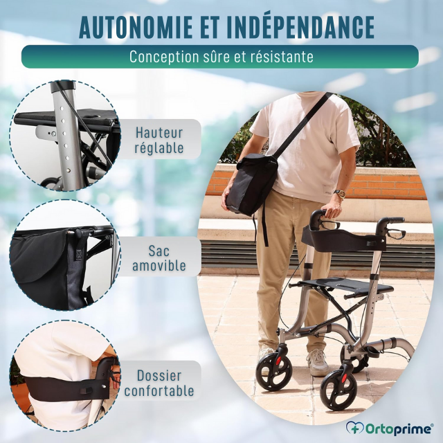 Déambulateur Rollator avec Siège et Panier pour l'Extérieur