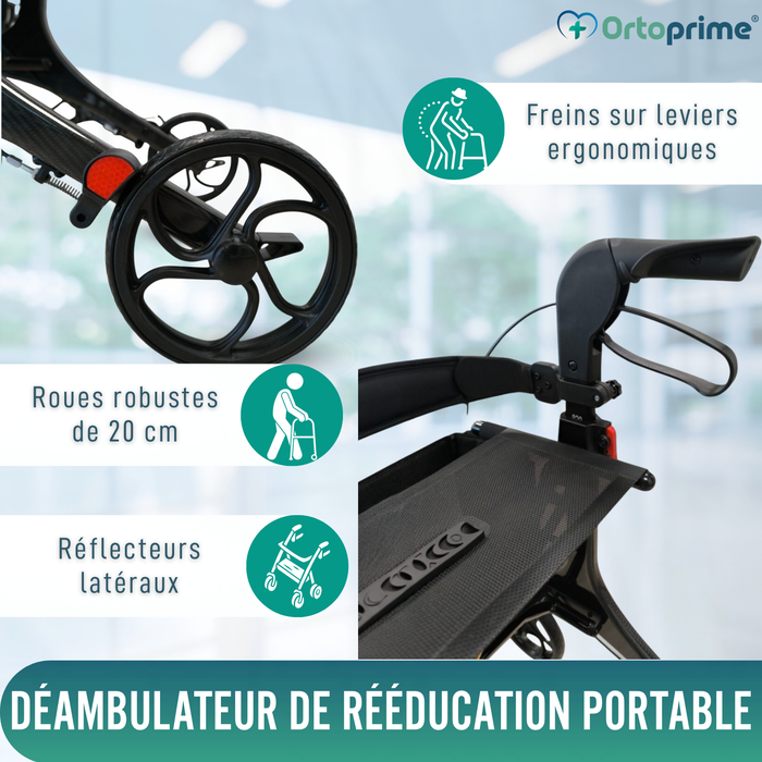 Déambulateur Pliable pour Adultes avec Siège | Fibre de Carbone