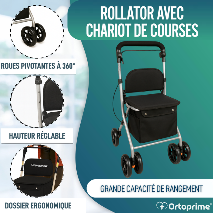 Déambulateur Rollator Pliant Adulte avec Chariot