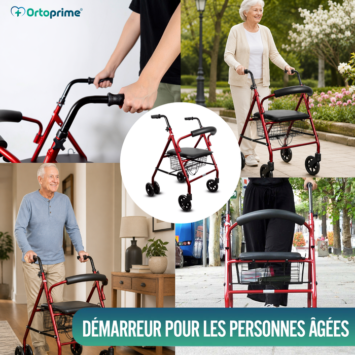 Rollator en Aluminium avec Freins de Pression et Siège Rembourré
