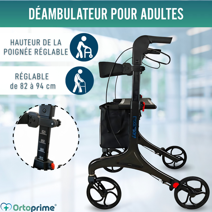 Déambulateur Pliable pour Adultes avec Siège | Fibre de Carbone