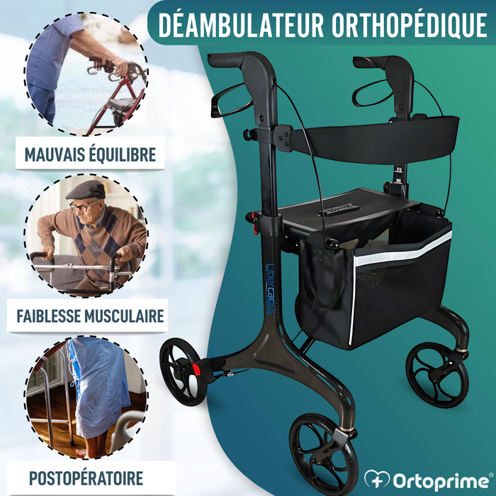 Déambulateur Pliable pour Adultes avec Siège | Fibre de Carbone