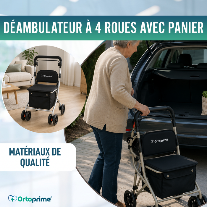 Déambulateur Rollator Pliant Adulte avec Chariot