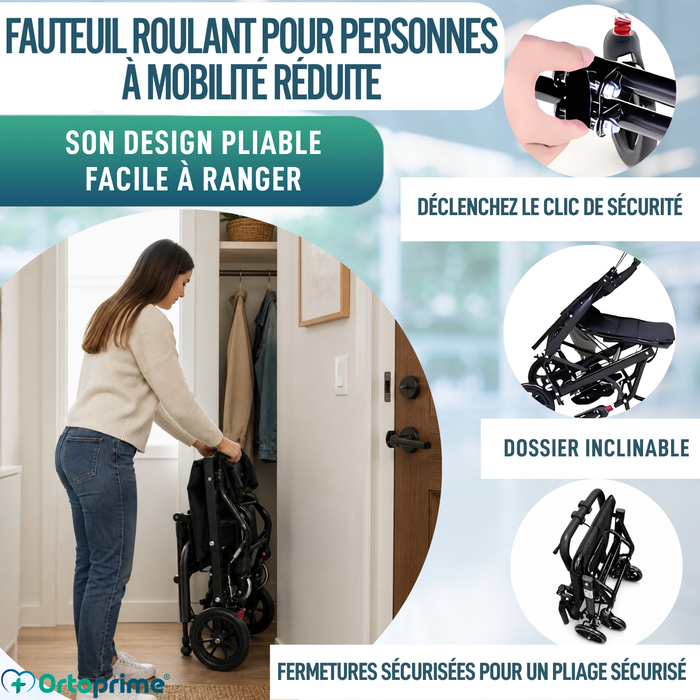 Fauteuil Roulant de Transfert Léger Pliant avec Freins